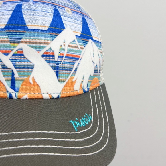 Pistil Blue Orange Gray Mckinley Mountains Mesh Snap Back Womens Trucker Cap O/S - Picture 3 of 11